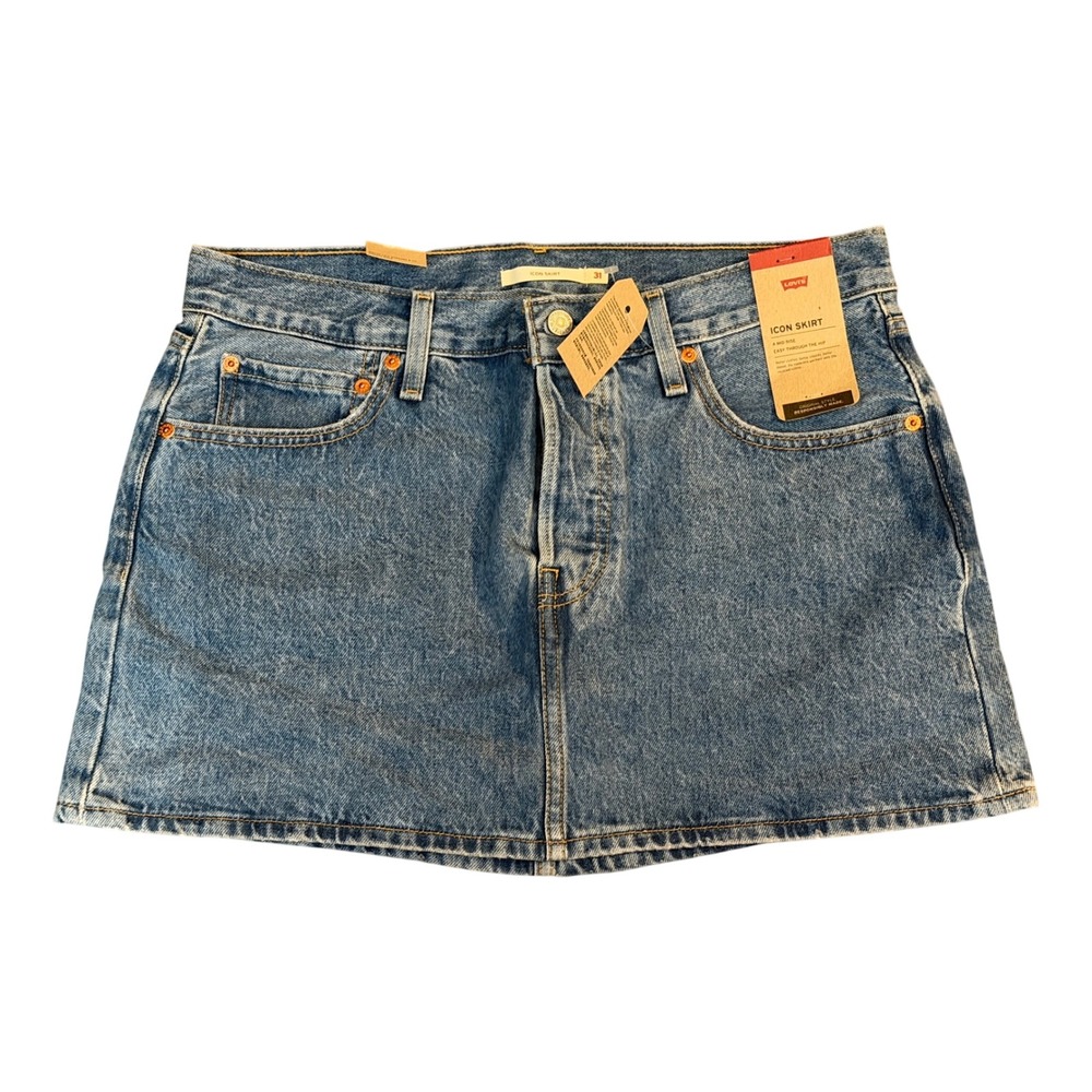 NWT Levi's Premium Icon Skirt Mid Rise Button Fly Denim Mini Skirt 31
